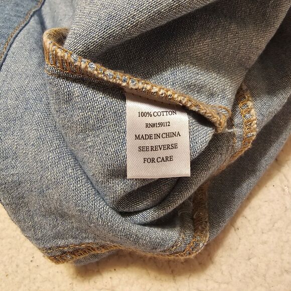 NWT Women Sz Small Given Kale Blue Light denim jean dress metal rhineston belted - Picture 10 of 11